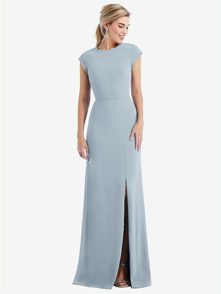 Criss-cross Cutout Back Maxi Bridesmaid Dress With Front Slit In Mist | The  Dessy Group
