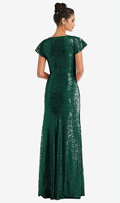 Cap Sleeve Wrap Bodice Sequin Maxi Bridesmaid Dress In Hunter Green | The  Dessy Group